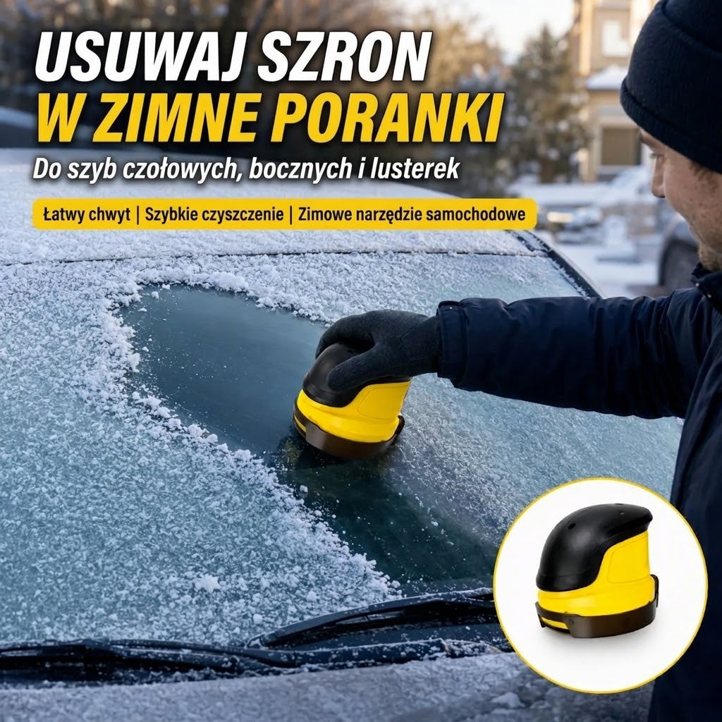 Szronix – elektryczna skrobaczka usuwa szron z szyby samochodu w zimowy poranek